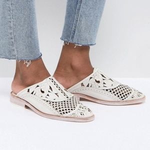 Free People Paramount White Leather Mules Slides